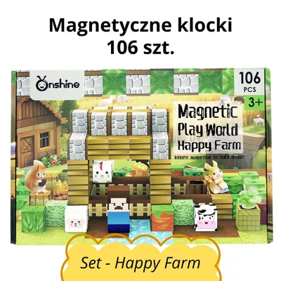 Zdjęcie produktu dla Magnetyczne klocki 106 szt. - Set Happy Farm - Edukacyjny zestaw konstrukcyjny Montessori STEM dla dzieci
