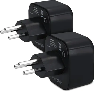 Produktbild von kwmobile 2x Reiseadapter Schweiz Typ-J - Reise Adapter Reisestecker Schuko EU zu Typ J Steckdose in z. B. Schweiz - Stromadapter Urlaub Schwarz
