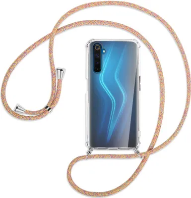 Produktbild von Handykette Backcover-Schutzhülle mit Band (Metall silberfarben) für Realme 6 Pro - Rainbow