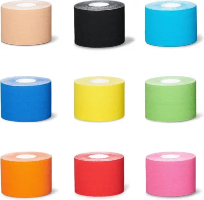 Immagine prodotto di Jumadas Kinesiotape: 3 rotoli di nastro sportivo – 1 nero, 1 blu e 1 rosa – dimensioni 5m x 5cm – nastro adesivo per facilitare l'allenamento