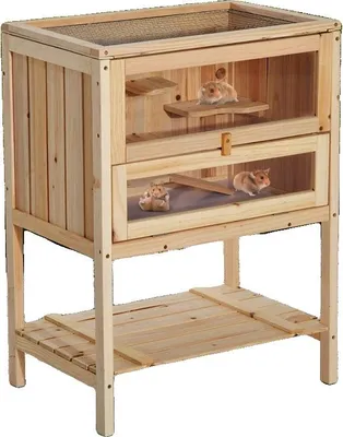 Obrázek produktu pro Klec pro křečky, dřevěná, 60 cm x 40 cm x 80 cm, vhodná pro malá zvířata, včetně rampy, plexisklové okénko