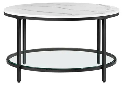 Produktbild von Couchtisch in weißer Marmoroptik – modern – Stahl, gehärtetes Glas – 80 x 44,5 cm