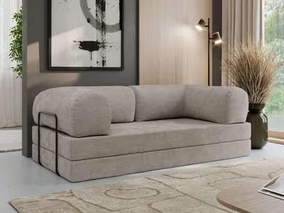 Produktbild von MKS MEBLE Schlafsofa 3-Sitzer ORSETTO 200 cm Sofa mit Schlaffunktion & Metallrahmen Modernes Design Ausziehcouch, HR-Schaum - Hellgrau Schenille glatt