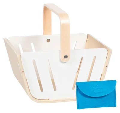 Image de Panier en bois Goki avec portefeuille en tissu