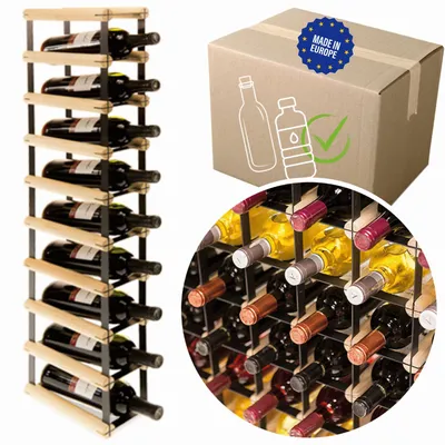 Produktbild von MODO24 Weinregal, 9 Flaschen, Flaschenhalter, Weinständer, Erweiterbar, Holz Metall, Industrial Loft, Küche, 92,5x12,5x25 cm, Natur, RW8