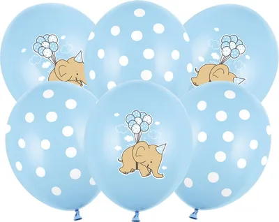 Produktbild von Luftballons 30cm mit Aufdruck Elefant / Punkte 6er Set hellblau