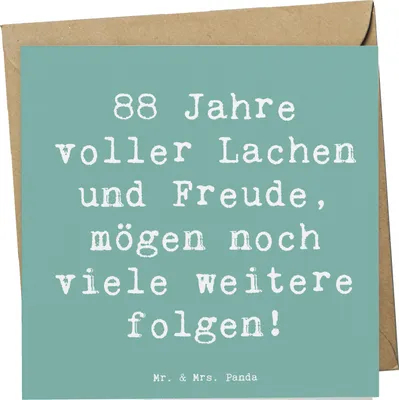 Produktbild von Mr. & Mrs. Panda Grußkarte Spruch 88. Geburtstag Freude - Meeresbrise - Geschenk, Happy Birthday, Glückwunschkarte, glückliche Jahre, anlasskarte, Klappkarte, doppelkarte