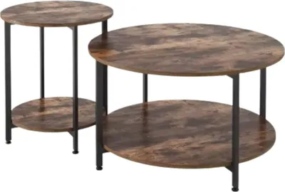 Productafbeelding van Bolt Edge Salontafelset - 2 stuks - Rond - Geschikt voor woonkamer, slaapkamer en kantoor - Industriële uitstraling - Multifunctioneel