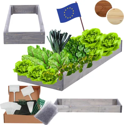 Produktbild von MODO24 Hochbeet Holz, Pflanzkasten, Massivholz, Kiefer, Kräuterbeet, Blumenkasten, Garten, Terrasse, 9x30x60 cm, Grau, ZP09