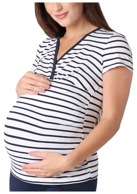 Image de T-shirt de grossesse Bellivalini pour femme avec fonction d'allaitement BLV50-123 (rayures-2, XL)