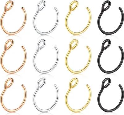 Produktbild von 12er Nasenringe 20G 8mm Chirurgenstahl Fake Nasenring Silber Gold Schwarz