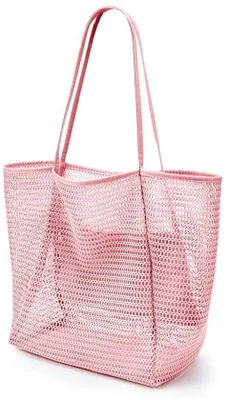 Zdjęcie produktu dla Torba na ramię z nylonowej siateczki, składana, torba plażowa, damska, 23 litry, czerwona torba z nylonowej siateczki.