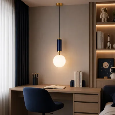 Produktbild von Opviq, Moderne Pendelleuchte Navy Blau, Metall & Glas, E27, 40W, Ø15 cm