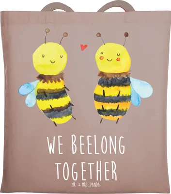 Produktbild von Mr. & Mrs. Panda Tote Bag Biene Verliebt - Braun Pastell - Geschenk, Laptoptasche, Einkaufstasche, Tasche, studententasche, Jutetasche
