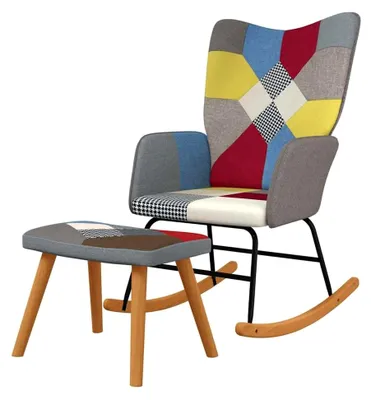 Produktbild von Schaukelstuhl, Patchwork mit Fußstütze, Schaukelstuhl, Patchwork, Stoff