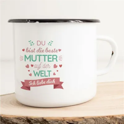 Produktbild von Huuraa Emaille Tasse Beste Mutter auf der Welt Geschenk Kaffeebecher Vintage 300ml Beste Mutter auf der Welt Präsent