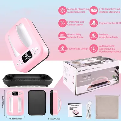 Produktbild von Tragbare Transferpresse mit Bluetooth, 21x16 cm, Druckmaschine LCD-Bildschirm mit digitaler Steuerung, Manuelle & App-Steuerung
