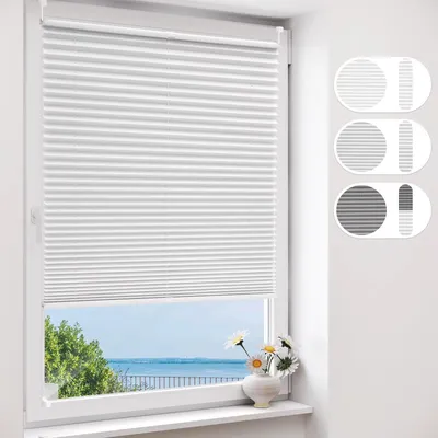 Immagine prodotto di Tende plissettate per finestre - Tenda avvolgibile a fissaggio clip - 85 x 120 cm - Senza foratura - 100% poliestere - Protezione solare - Bianco