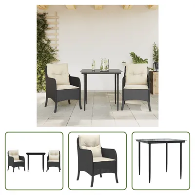 Produktbild von The Living Store 3-tlg. Garten-Essgruppe mit Kissen Schwarz Poly Rattan