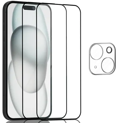 Zdjęcie produktu dla 2-pak iPhone 15 Szkło ochronne na ekran & 1-pak ochrona obiektywu - Szkło hartowane 9H - Super jakość 3D