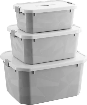 Produktbild von Plastik-Opbehaltschachtel 6L/11L/22L 3er Set stapelbarer Aufbewahrungsbehälter mit Deckel und Verschluss für Wohnzimmer Küche Büro