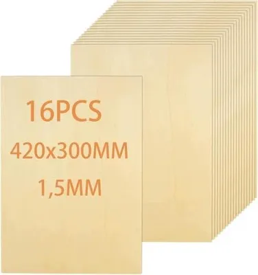Zdjęcie produktu dla Sklejka 1 5 mm do wypalania grawerowania DIY 16 szt 420X300MM