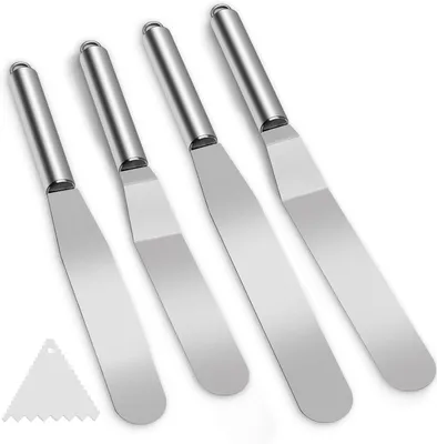 Produktbild von Winkelpalette Torte 5er Set, Tortenmesser Edelstahl Tortenspachtel für Torten Zubehör Backen von Kuchen und zum Dekorieren von Kuchen (Silber)