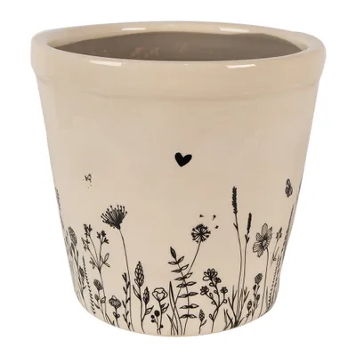 Zdjęcie produktu dla Clayre & Eef Doniczka Ø 15x14 cm Beżowo-czarne ceramiczne kwiaty