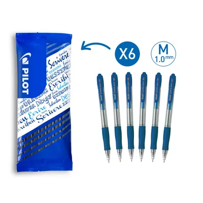 Produktbild von Pilot Super Grip Einziehbarer Kugelschreiber - Mittel - Blau - 6 Stück