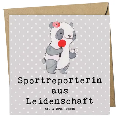 Produktbild von Mr. & Mrs. Panda Grußkarte Sportreporterin Leidenschaft - Grau Pastell - Geschenk, faltkarte, doppelkarte, Klappkarte, anlasskarte, Glückwunschkarte