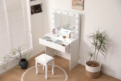 Produktbild von Schminktisch Spiegel - 80 x 40 x 135 cm - 3 Lichtfarben - Weiß - Schminkmöbel - Kosmetiktisch