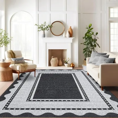 Produktbild von Moderner rechteckiger Teppich - Läufer für Flur - Dunkelgrau - 120 × 170 cm - Waschbar - Rutschfeste Gummirückseite - 100 % Polyester