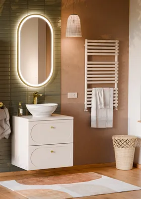 Productafbeelding van Badmeubelset 3-delig, badkameraccessoireset KONA, kleur: beige, met kast van 60 cm, inclusief wastafel