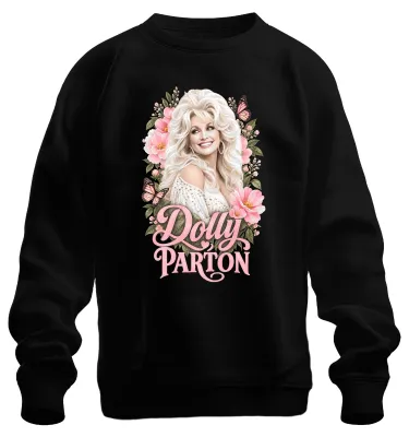 Immagine prodotto di Felpa con cappuccio, stile casual, con la scritta "Dolly Parton", ispirata alla musica country, con immagini di farfalle, in stile Nashville, colore nero, taglia 3XL