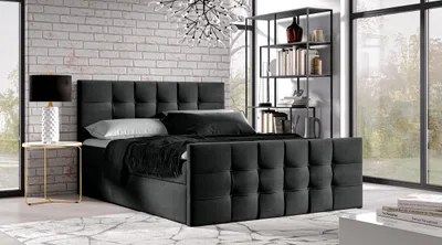 Image de AX LIVING Lit Boxspring 140x200 avec sommier Ambusio en noir