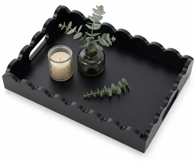 Dekoratives Tablett 40x30 cm schwarz MDF mit Wellenrand