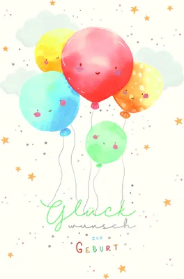 Produktbild von Geburt Baby Freudiges Ereignis Karte mit Briefumschlag Bunte Luftballons Sterne