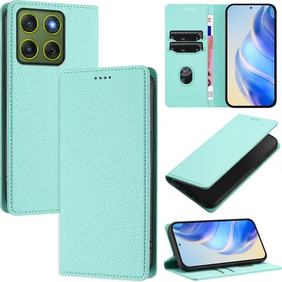 Produktbild von Litchi Leder Handyhülle für Motorola Edge 70 Wallet Kartenfächer Standfunktion Hülle Türkis
