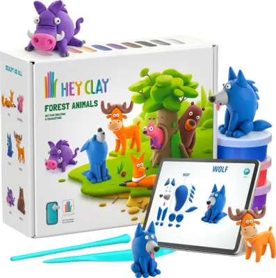 Produktbild von Hey Clay Waldtiere, Plastikmasse + Zubehör, Modelliermasse, 15 Farben