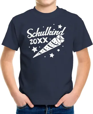 Produktbild von Kinder T-Shirt Jungen Einschulung mit Namen und Jahreszahl Schulkind 2024 Schultüte personalisierbar Schulanfang Moonworks® navy 122-128 (7-8 Jahre)