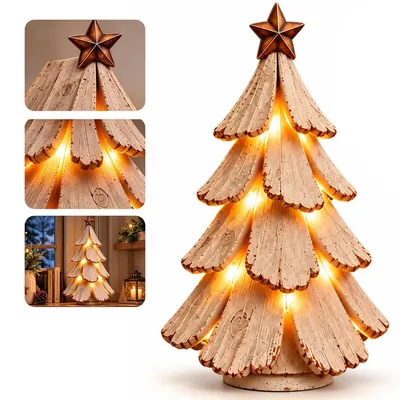 Produktbild von Vintage Weihnachtsbaum Figur mit Licht, dekorativer Miniatur Weihnachtsbaum mit LED, für Wohnzimmer, Sideboard und Festtafel