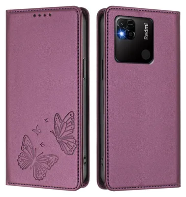 Immagine prodotto di Custodia in pelle per Xiaomi Redmi 10A/Redmi 9C, con motivo a farfalla, custodia a portafoglio con supporto, viola