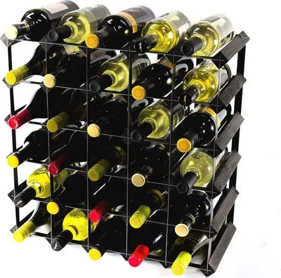 Obrázok produktu pre Klasický stojan na víno na 30 fliaš, čierny, drevo a kov