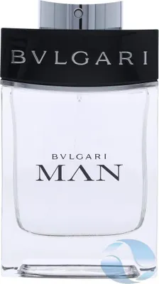 A clear, front-facing studio shot of a Bvlgari Man Eau De Toilette bottle.