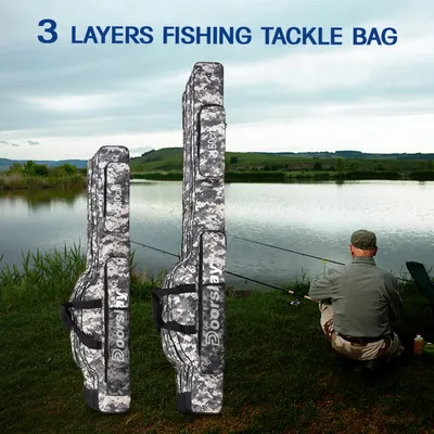 Produktbild von 3-lagige Angeltasche, Tragbar Angeltasche Rutentasch, Faltbar Angelrutentaschen, Rutentasche Rod Case für Angelruten, Reise-Aufbewahrungstasche, 150cm