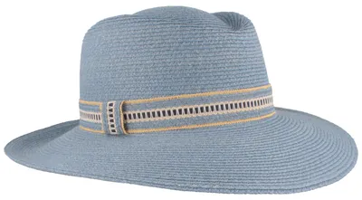 Mayser knautschbarer UV-Schutz Bortenhut Sabine aus Raffia in blau