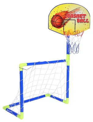 Zdjęcie produktu dla Zestaw do gry w piłkę nożną i koszykówkę 2 w 1, przenośny, z bramką, obręczą i tablicą, zabawka sportowa dla dzieci