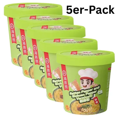 Produktbild von 5er-Pack Haidilao Instant Glasnudeln Vermicelli Rattan & Szechuan Pfeffer Cup 120g