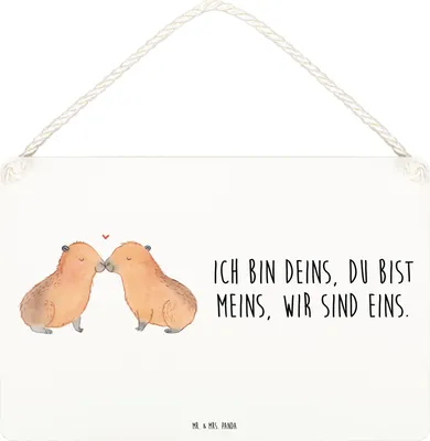 Produktbild von Mr. & Mrs. Panda Schild Capybara Liebe DIN A4 - Weiß - Geschenk, holzbild, Türschild, Holzschild, Paar, kleine aufmerksamkeit, Lustige Sprüche, Jahrestag, Valentinstag