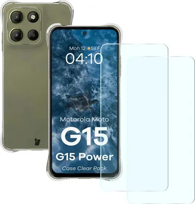 Produktbild von Bizon Case Clear Pack Hülle + 2x gehärtetes Glas Motorola Moto G15 / G15 Power
